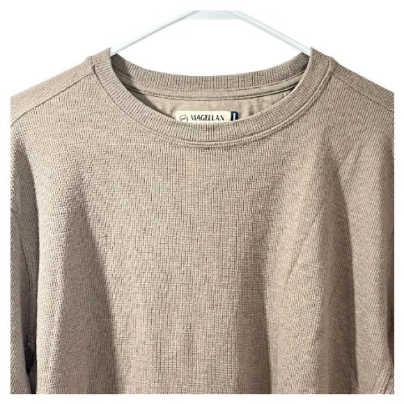 Magellan Outdoors Brown Waffle knit Thermal Crewneck Long Sleeve Tee Size L - Picture 2 of 6
